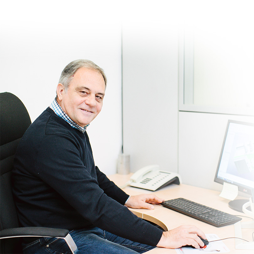 Eros Visentin at his desk at Emmeti, Italy
